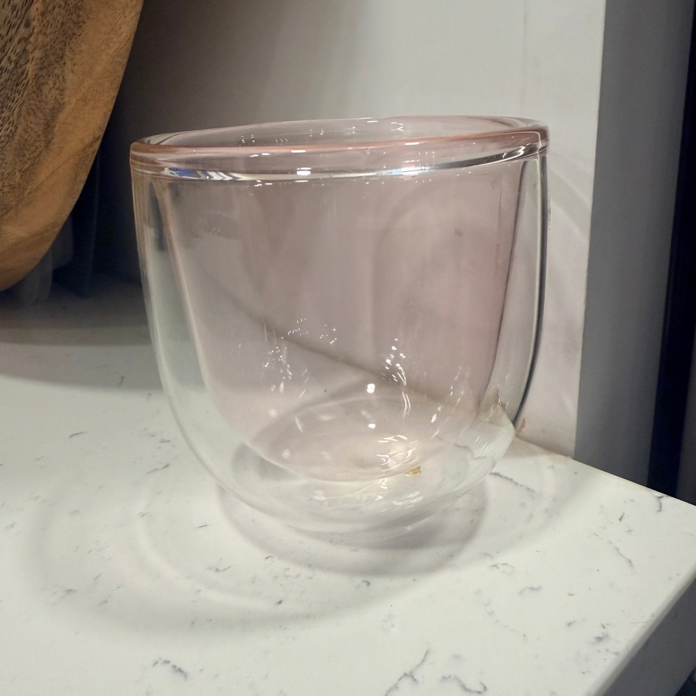 Teavana Double Walled Glass Tea Cup Pink Insulated Borosilicate Clear Tumbler